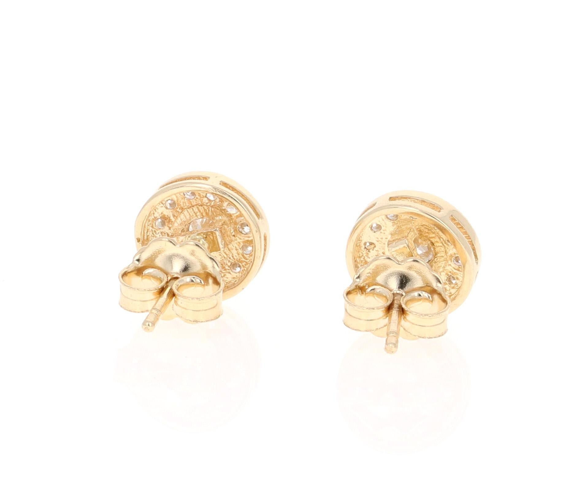 Contemporary 0.46 Carat Round Cut Diamond Yellow Gold Earrings For Sale
