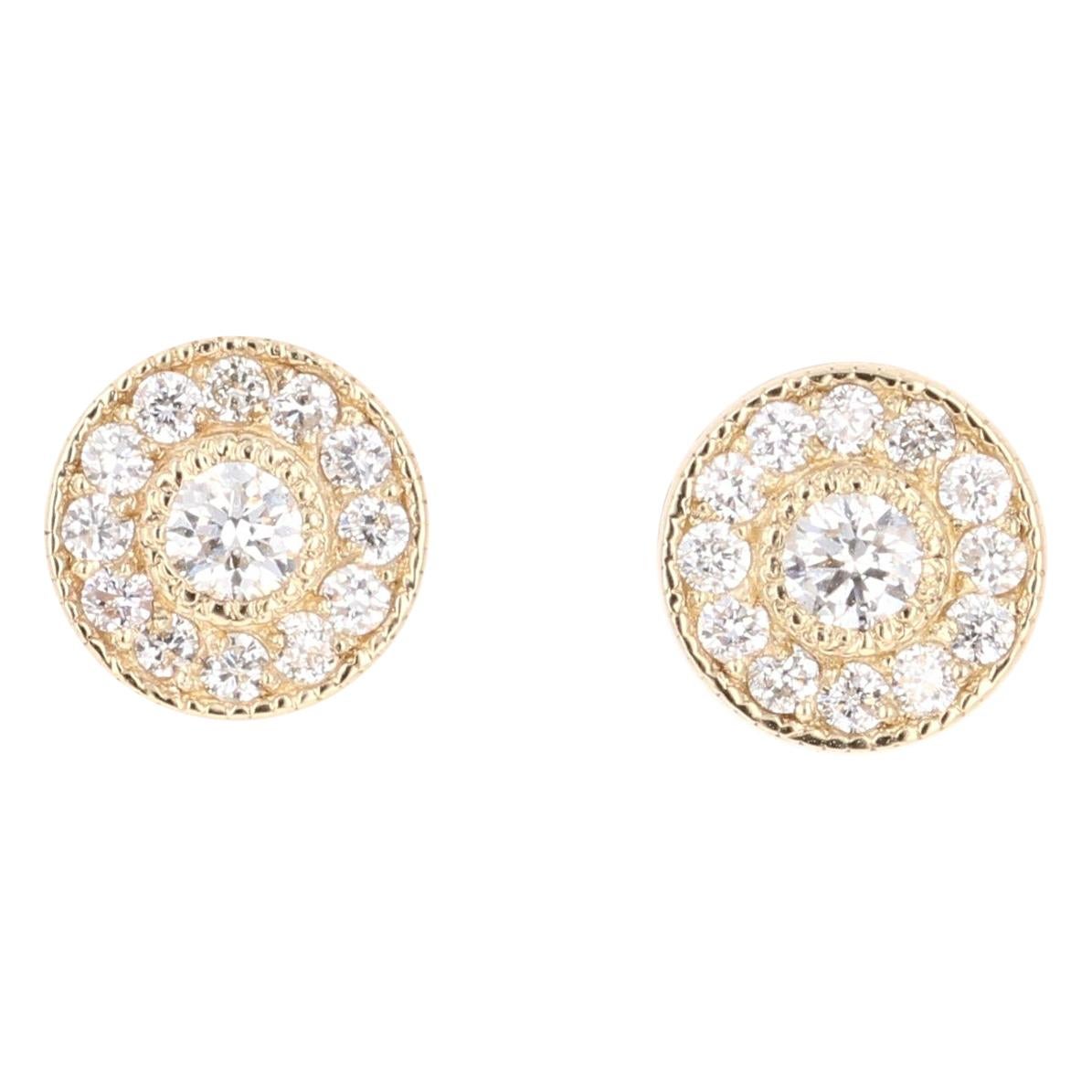 0.46 Carat Round Cut Diamond Yellow Gold Earrings For Sale