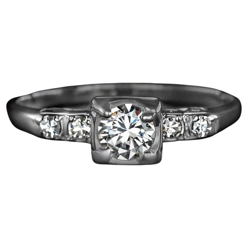 Diamond Engagement Ring 14K White Gold For Sale