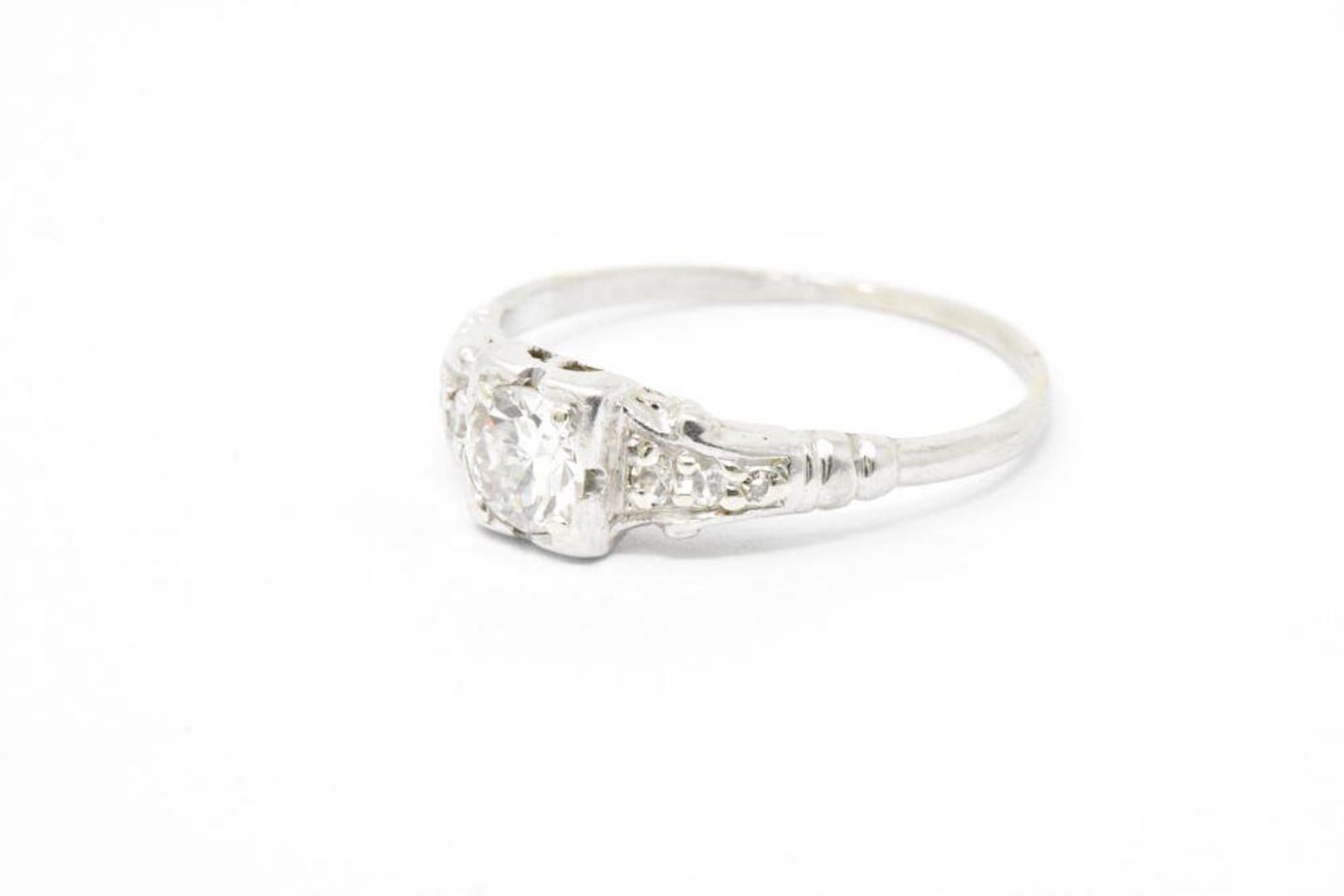 Old European Cut 0.46 Carat Diamond Platinum Art Deco 1930s Engagement Ring