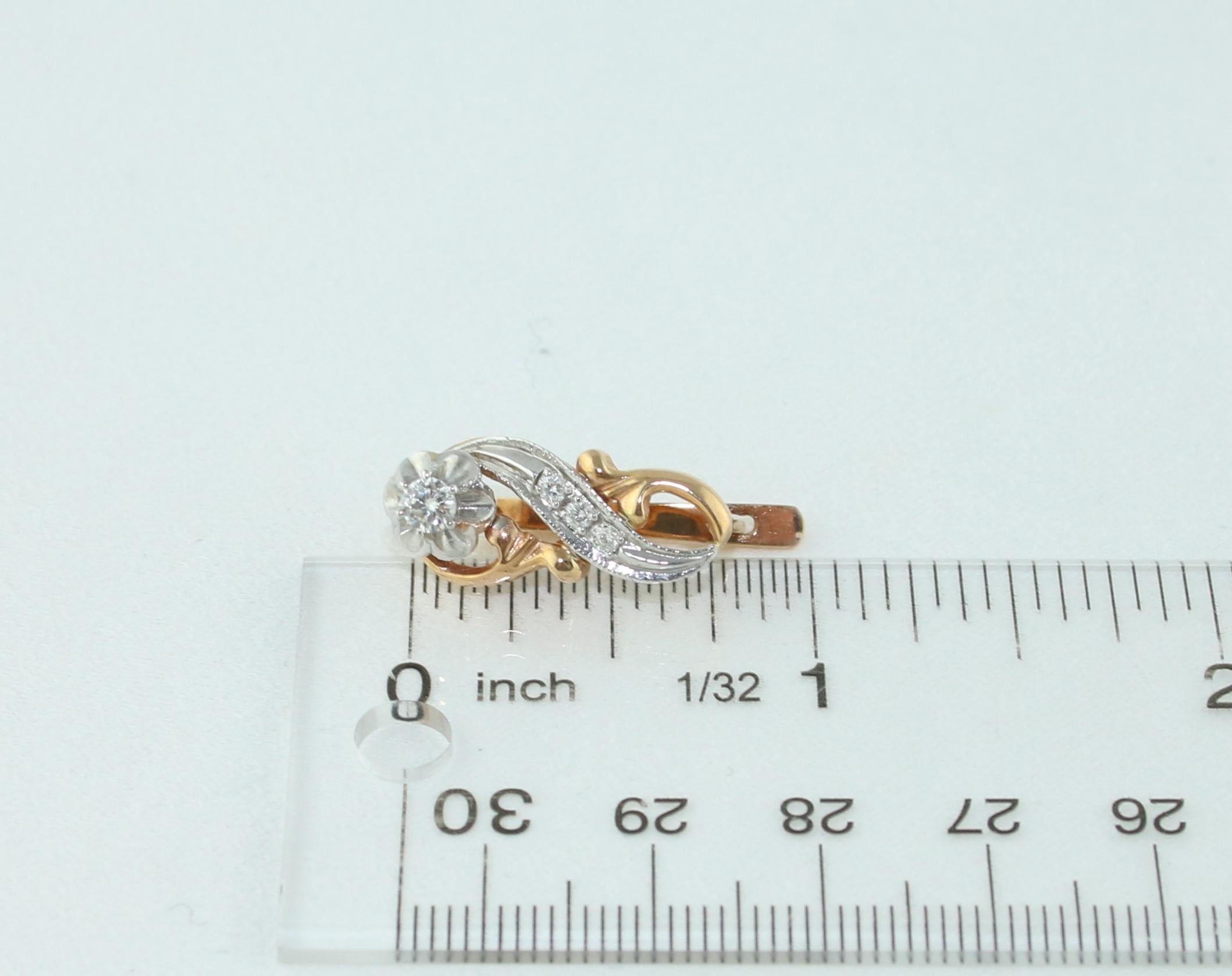 Donna Orecchini in oro rosa con diamante da 0,46 carati in stile russo in vendita