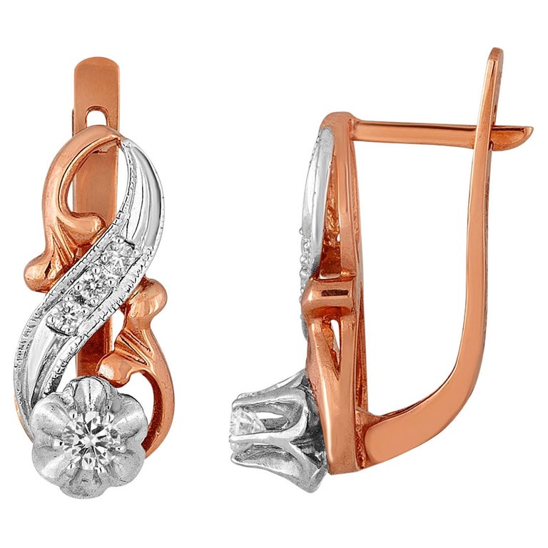 0.46 Carat Diamond Rose Gold Russian Style Earrings For Sale at 1stDibs | russian  earrings gold, russian earings, how is carat measured in gold