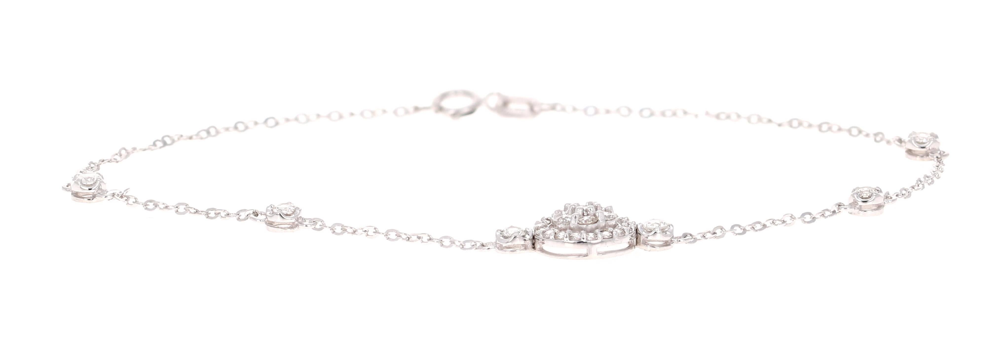 This cute and dainty bracelet is so versatile that it can elevate the look of any ensemble and would be a great addition to your accessory collection.  It has 31 Round Cut Diamonds that weigh 0.46carats.  The Clarity of the diamonds is a VS2 and the