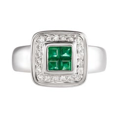 0.46 Carat Emerald White Diamond 18 Karat White Gold Geometric Cocktail Ring