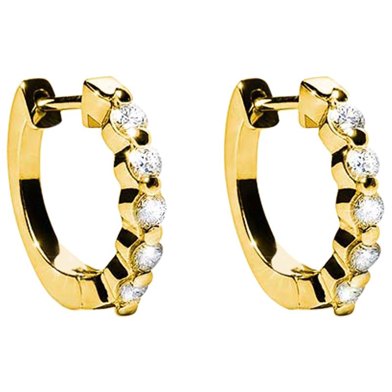 0.46 Carat F VS Diamond 18 Karat Yellow Gold Huggie Earrings Natalie Barney For Sale