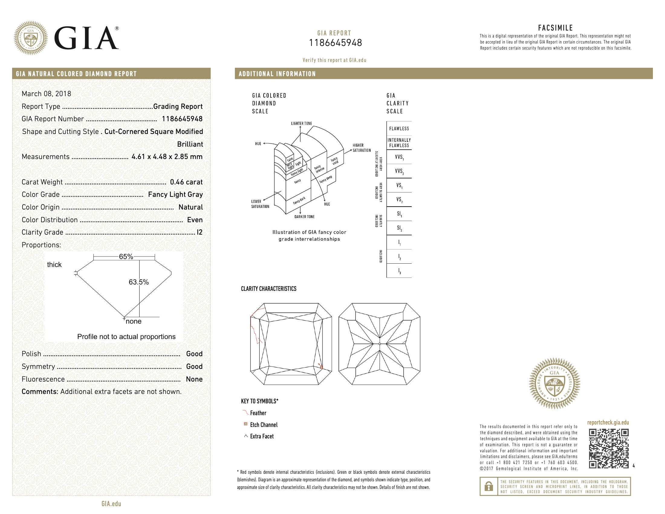 0,46 carati di diamante Fancy Light Gray con purezza I2 in vendita 1