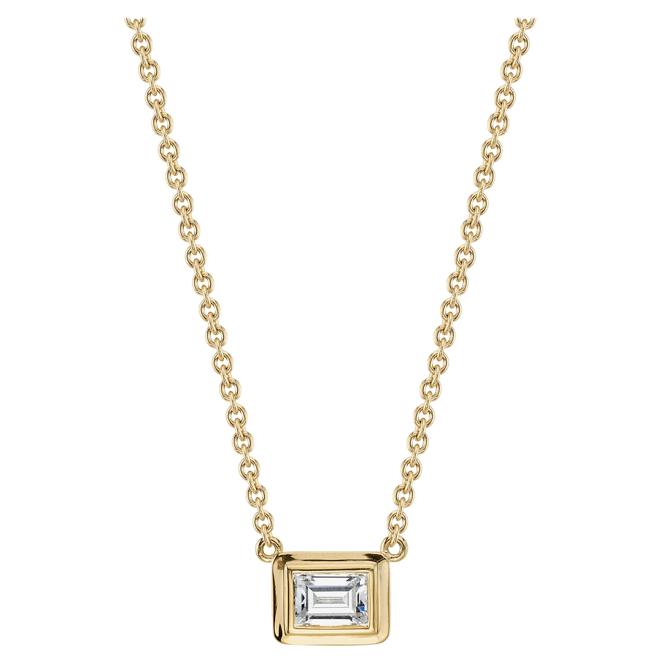 0.46 Carat GIA Certified Emerald Cut Diamond Set in an 18k Yellow Gold Pendant