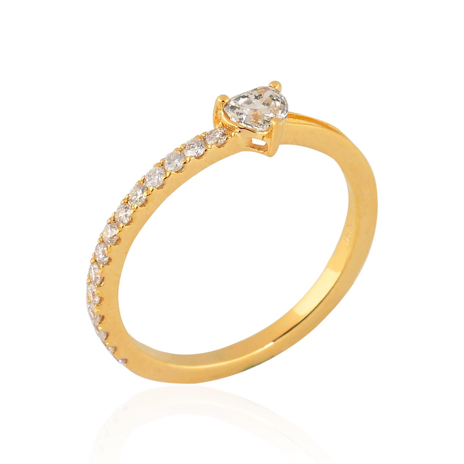 Modern 0.46 Carat Heart Diamond Half Eternity Band Ring 14k Yellow Gold Fine Jewelry For Sale