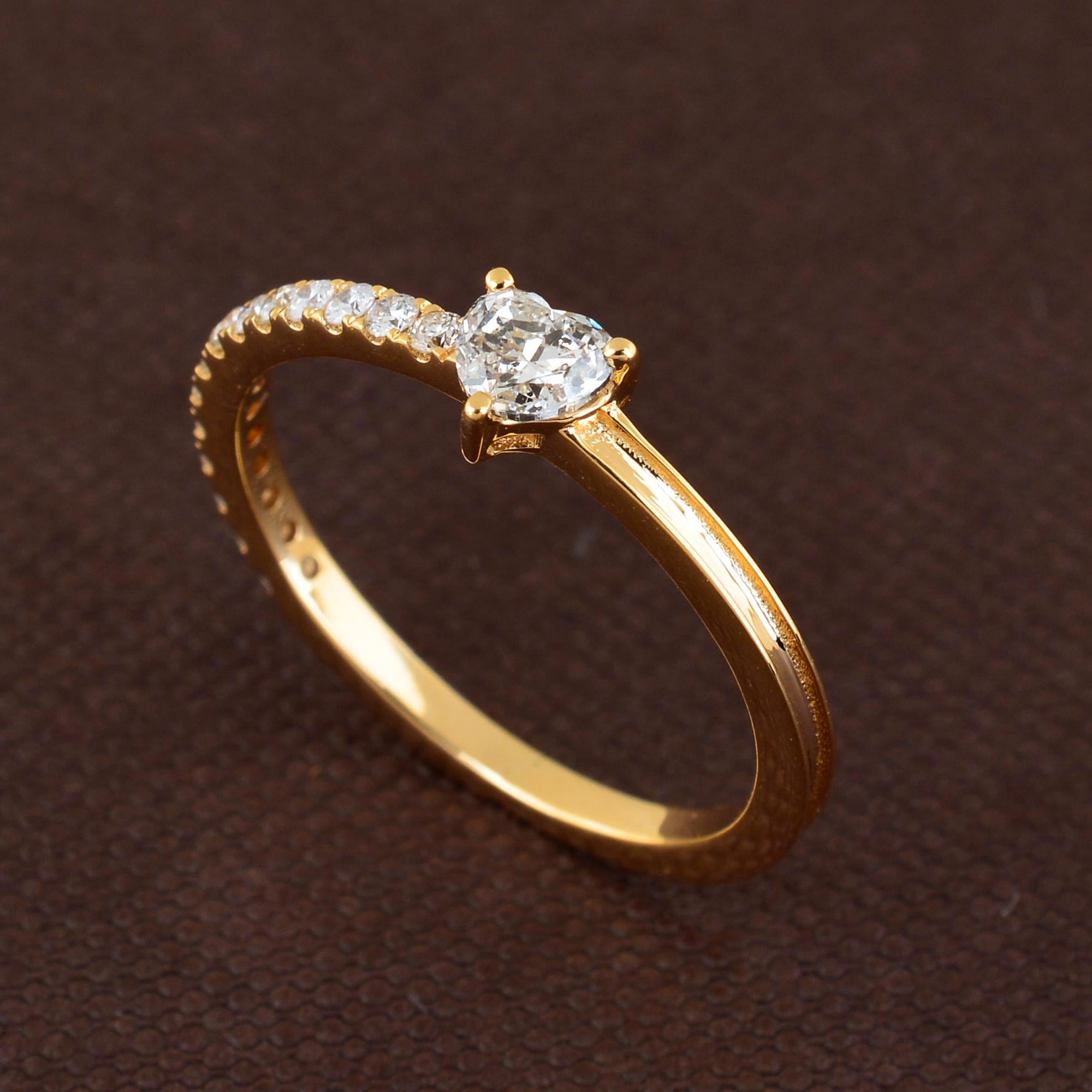 Women's 0.46 Carat Heart Diamond Half Eternity Band Ring 14k Yellow Gold Fine Jewelry For Sale