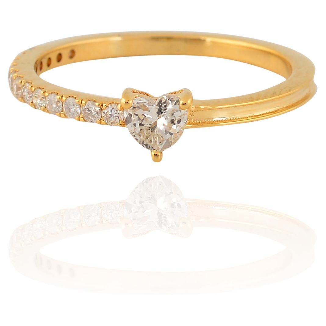 0.46 Carat Heart Diamond Half Eternity Band Ring 14k Yellow Gold Fine Jewelry For Sale