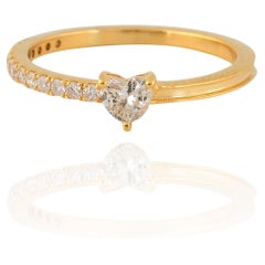 0.46 Carat Heart Diamond Half Eternity Band Ring 14k Yellow Gold Fine Jewelry