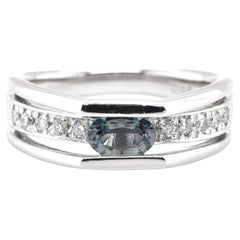 0.46 Carat Natural Color-Change Alexandrite and Diamond Ring Set in Platinum
