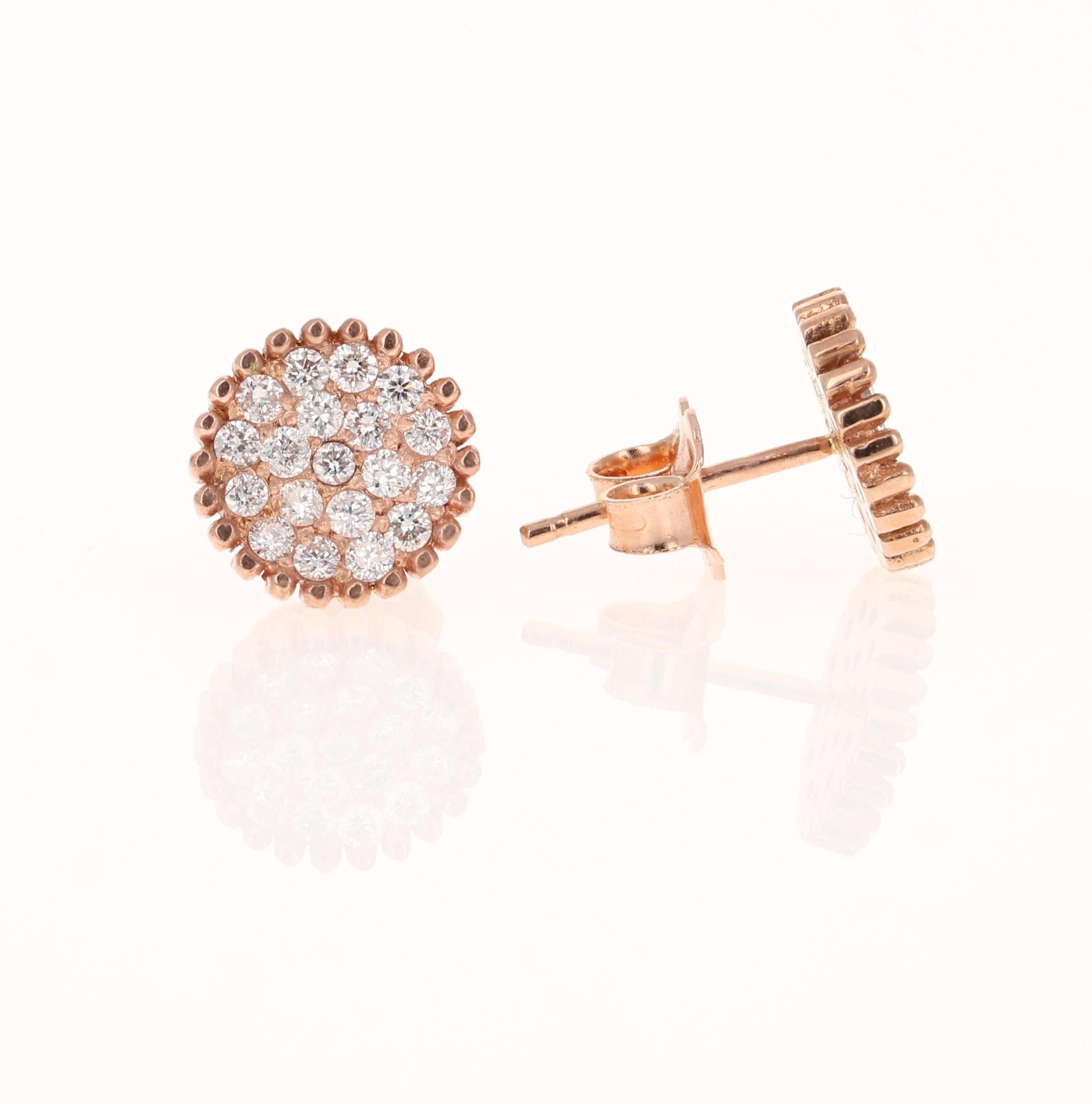 Contemporain Boucles d'oreilles en or rose 14 carats avec diamant naturel de 0,46 carat en vente