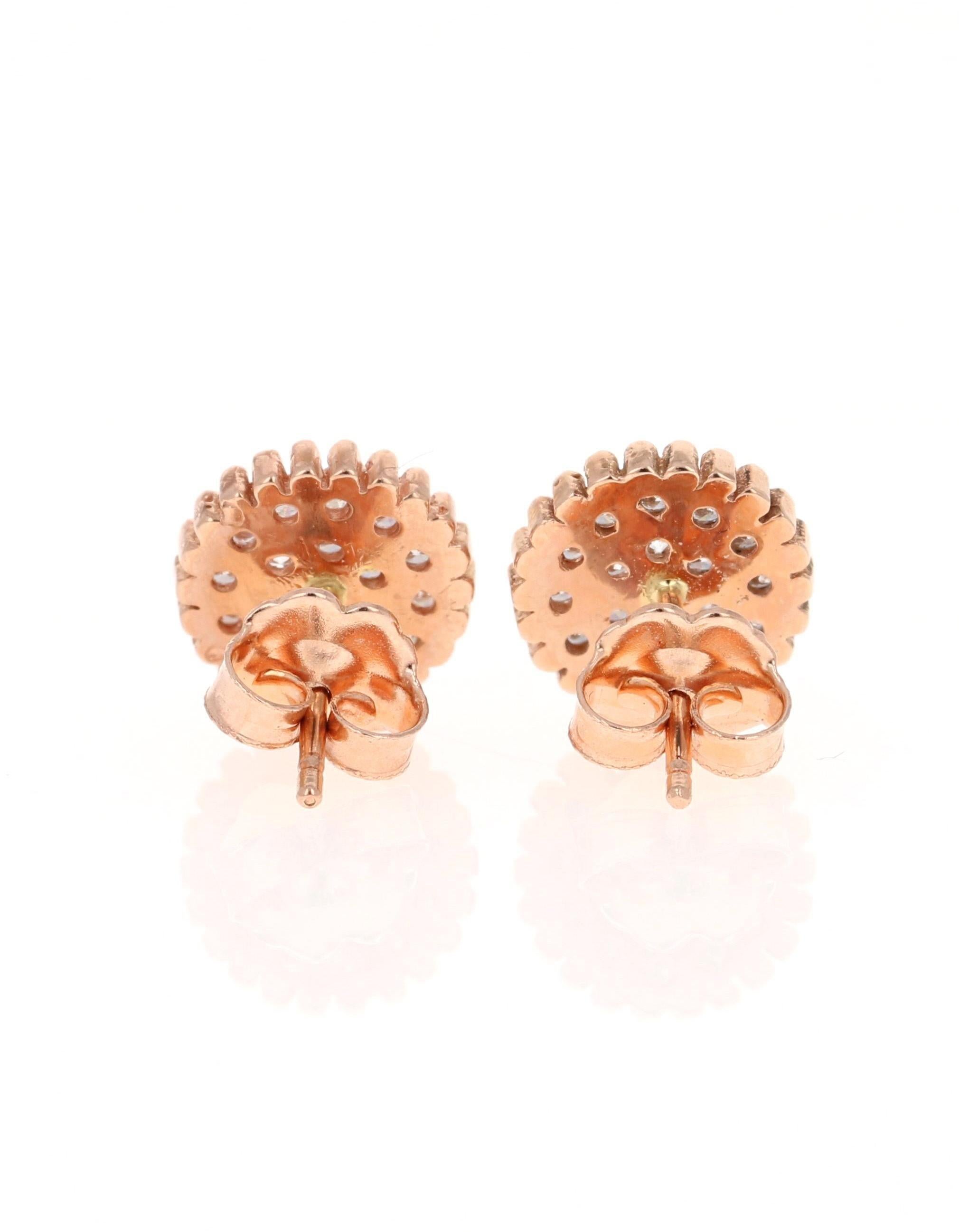 Taille ronde Boucles d'oreilles en or rose 14 carats avec diamant naturel de 0,46 carat en vente