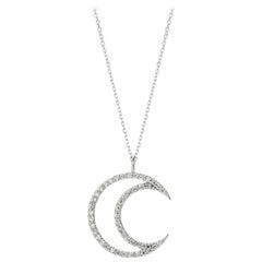 0.46 Carat Natural Diamond Crescent Moon Necklace 14 Karat White Gold Chain