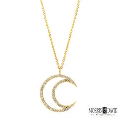 0.46 Carat Natural Diamond Crescent Moon Necklace 14 Karat White Gold Chain