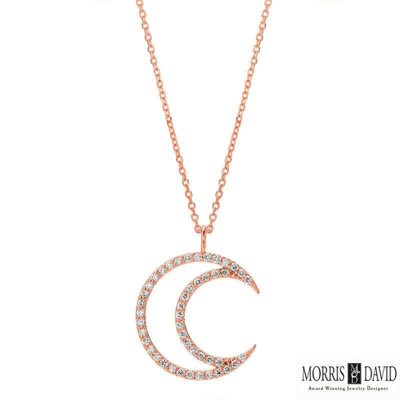 Contemporary 0.46 Carat Natural Diamond Crescent Moon Necklace 14 Karat White Gold Chain For Sale