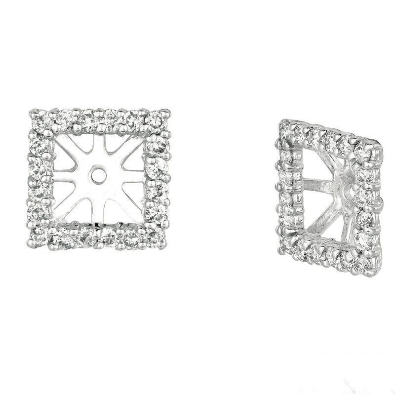 0.46 Carat Natural Diamond Jacket Earrings 14K White Gold center for 3mm

100% Natural, Not Enhanced in any way Round Cut Diamond Earrings
0.58CT
G-H 
SI  
14K White Gold  1.30 gram, prong style 
1/4 inch in width, 1/4 inch in height
center is for 3