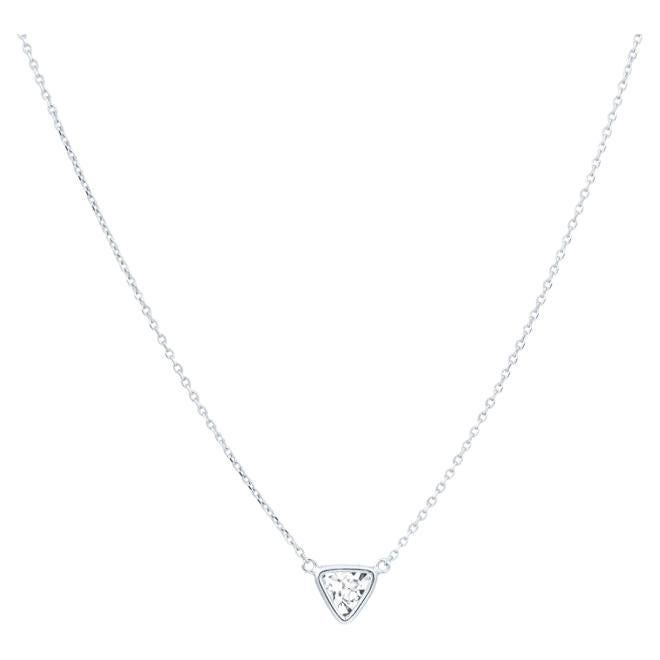 0.46 Carat Natural Trillion Cut Diamond Pendant Necklace, 14k White Gold For Sale