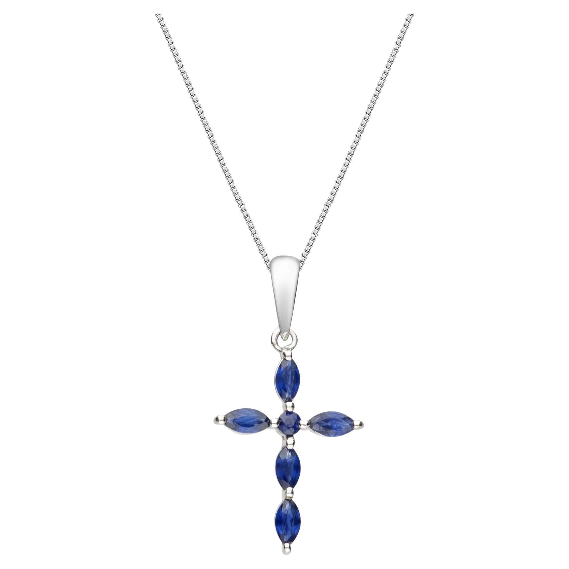 0.46 carat Oval and 0.04 carat Round-cut Blue Sapphire 10K White Gold Pendant