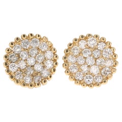 0.46 Carat Round Cluster Natural Diamond Yellow Gold Earrings