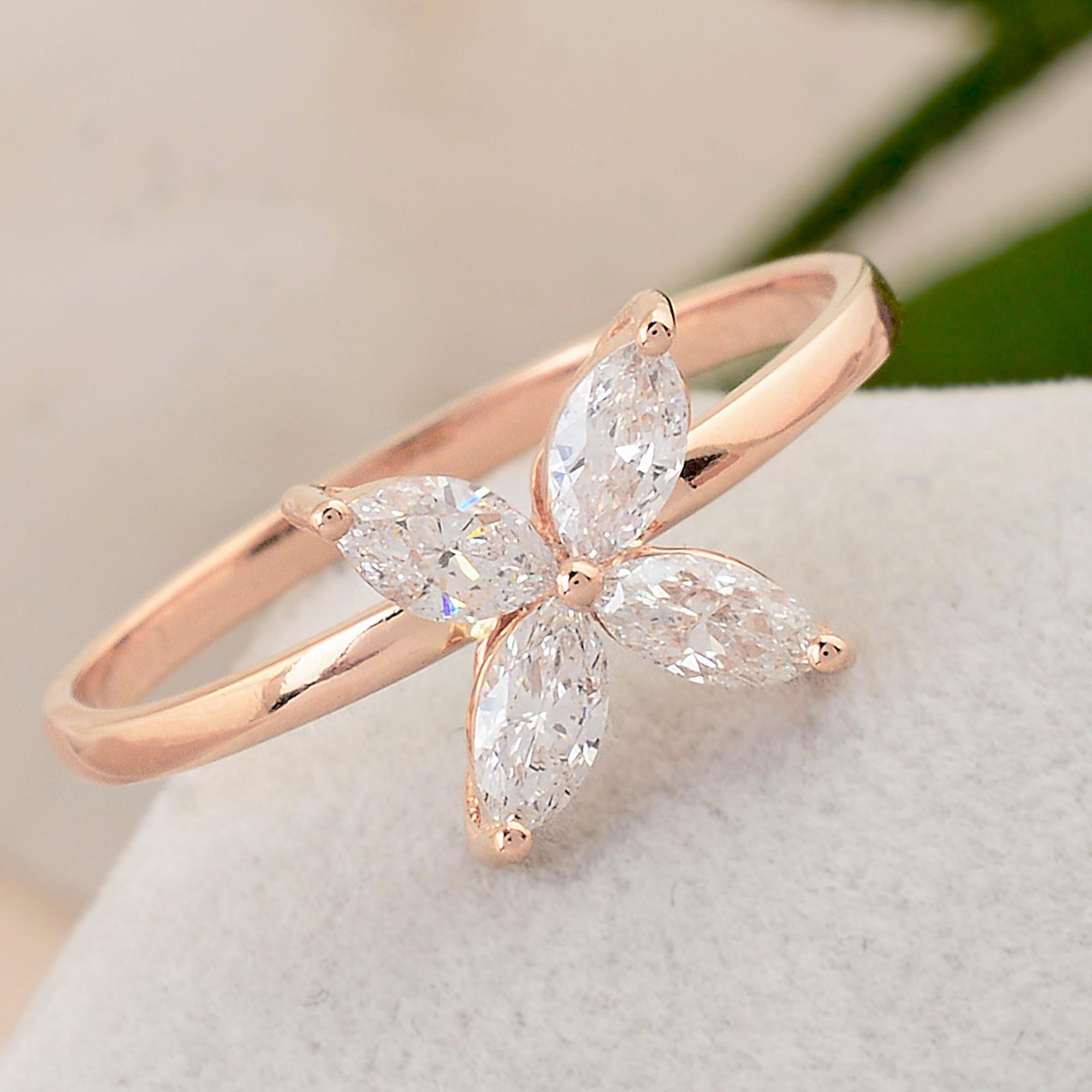For Sale:  0.46 Carat SI Clarity HI Color Marquise Diamond Ring 18 Karat Rose Gold Jewelry 4