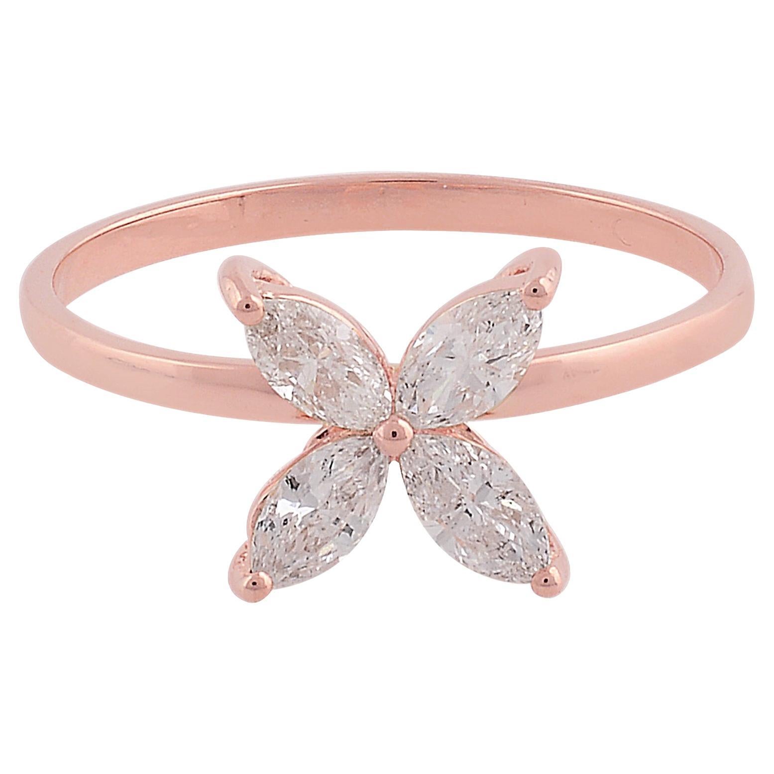 0.46 Carat SI Clarity HI Color Marquise Diamond Ring 18 Karat Rose Gold Jewelry