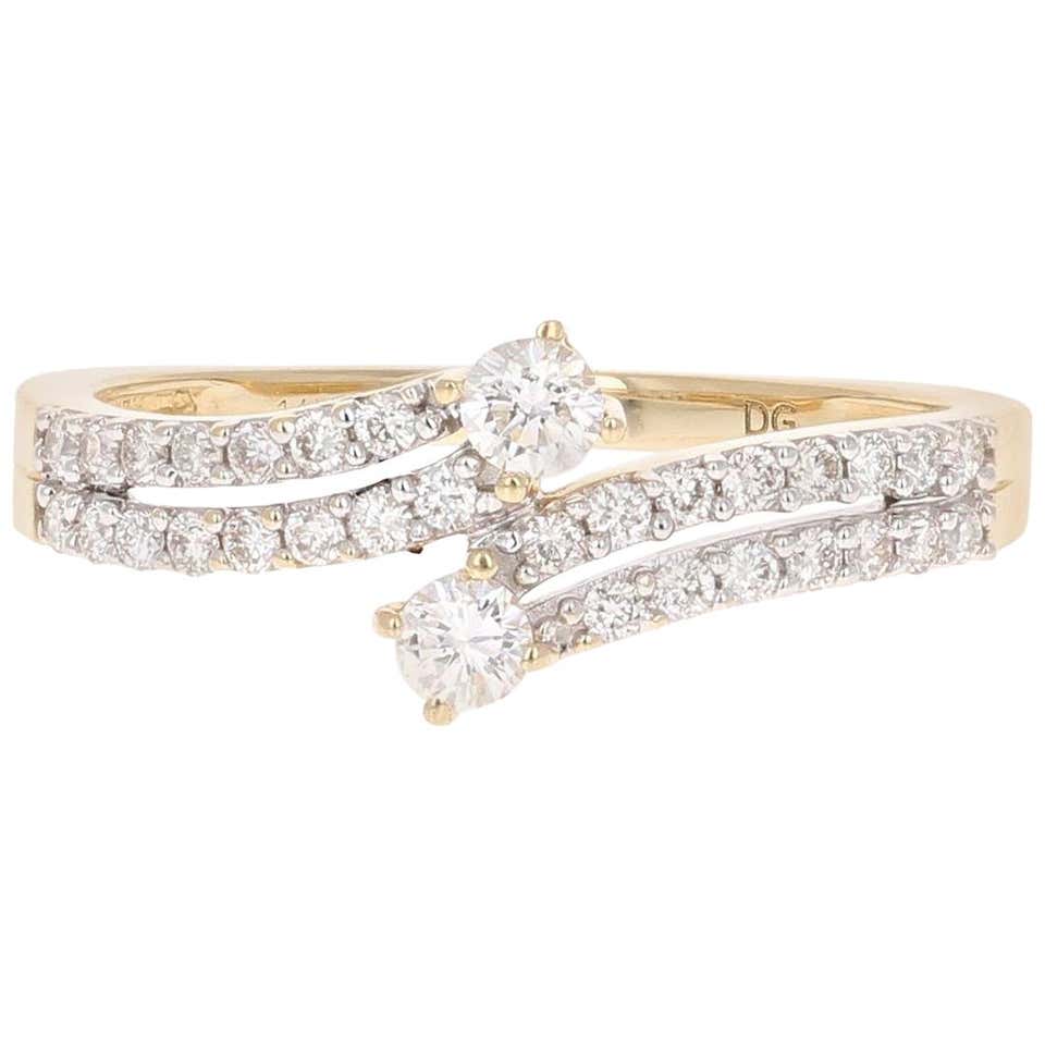 0.79 Carat Diamond 14 Karat Yellow Gold Two-Stone Ring For Sale at ...