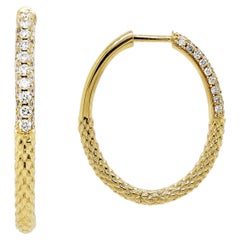0.46 Carat White Diamond Yellow Gold Hoop Earrings