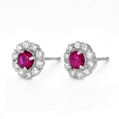 0.46 Carats Natural Burmese Rubies and Diamonds Earrings Made in Platinum