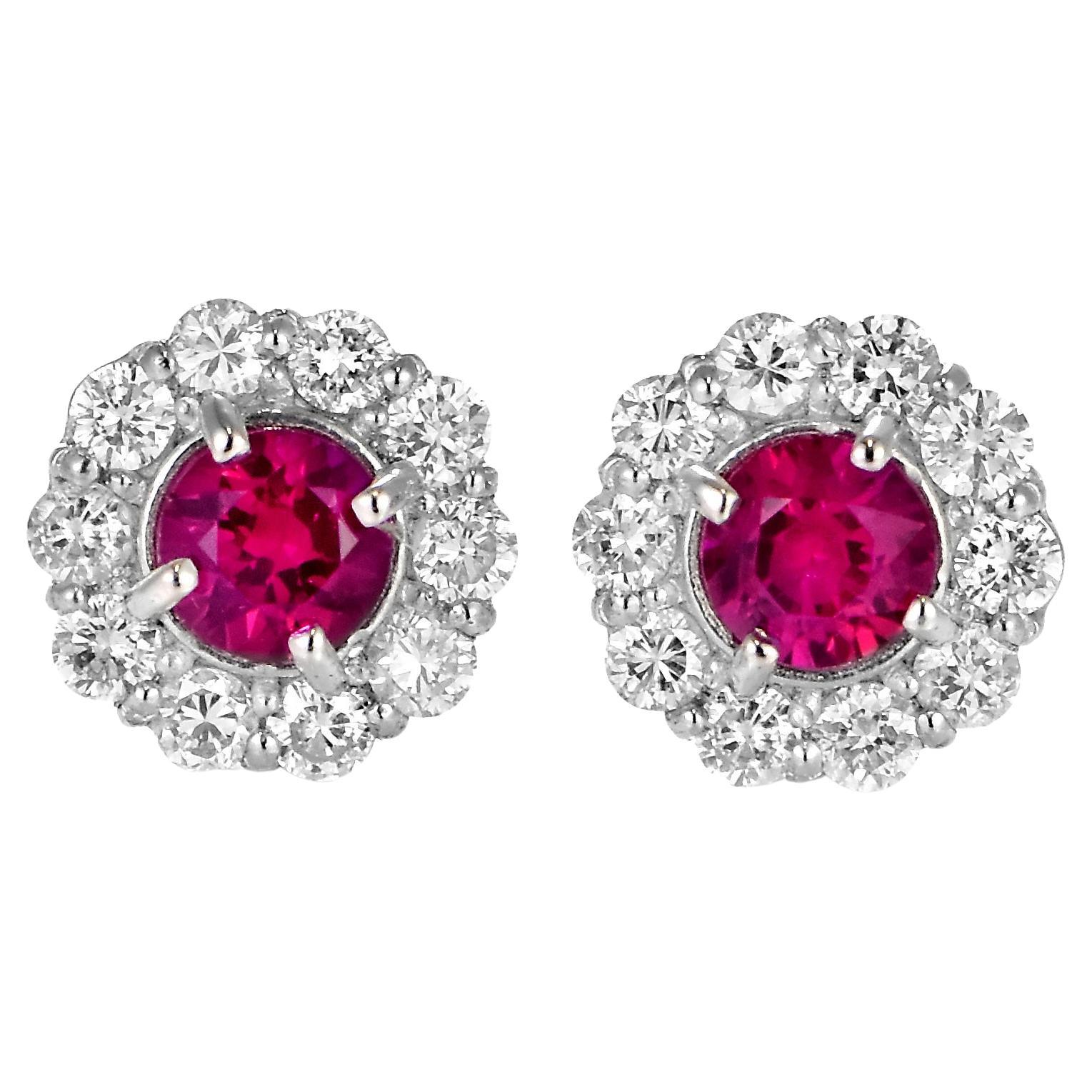 0.46 Carats Natural Burmese Rubies and Diamonds Earrings Made in Platinum