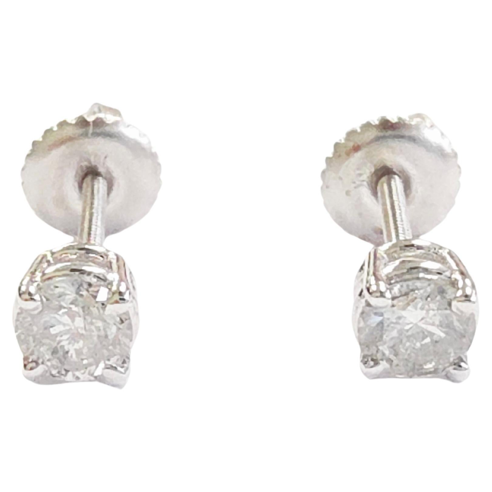 Borchie con diamante naturale di forma rotonda da 0,46 carati in oro bianco 14 carati