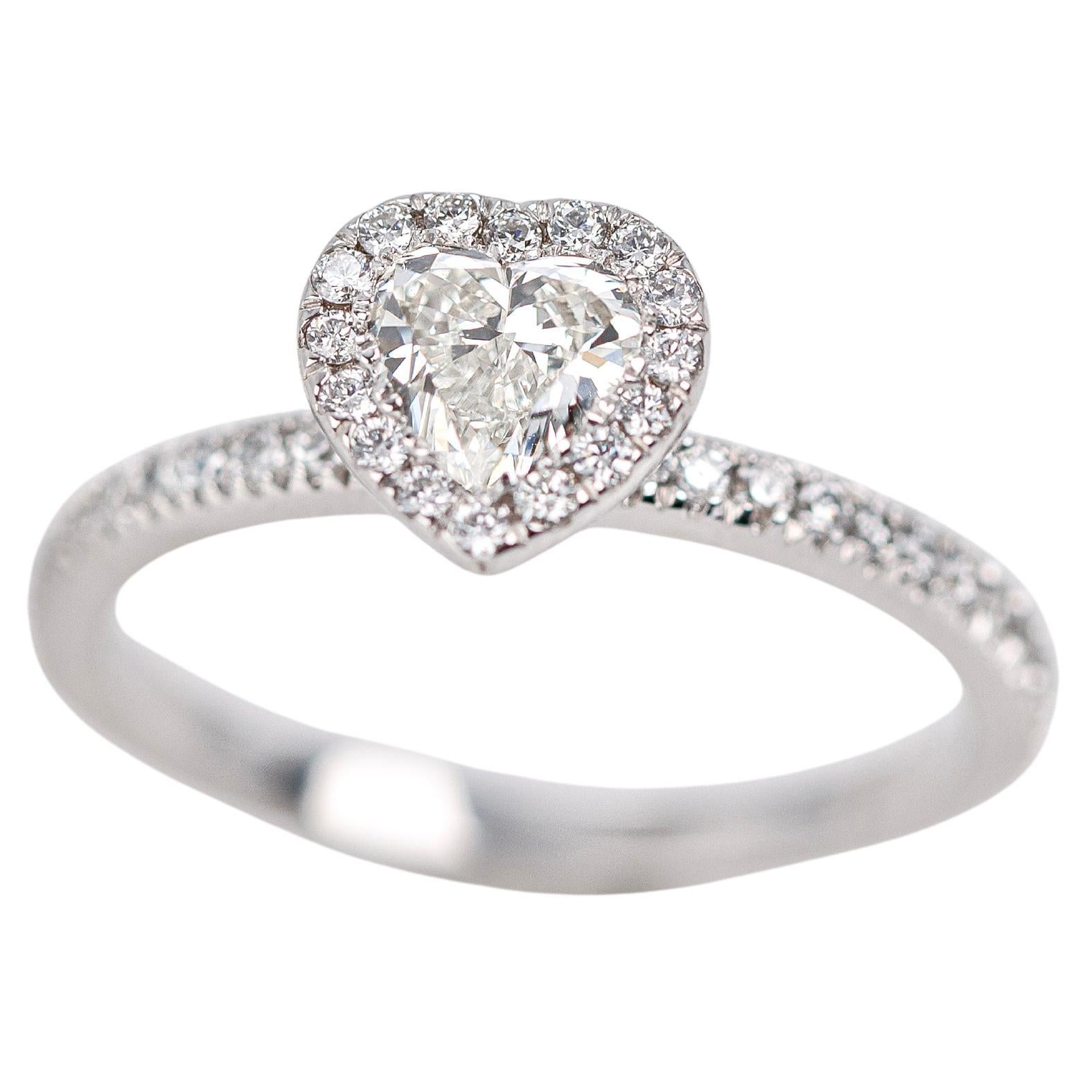 0,46 Karat Herzschliff Diamant Solitär, Diamant Solitär Ring mit Randstein mit Diamant Solitär im Angebot