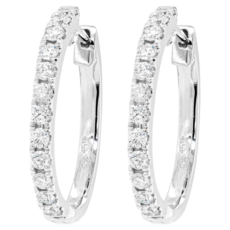 0.46 Carat Diamond 18 Carat White Gold Small Hoop Earrings For Sale at