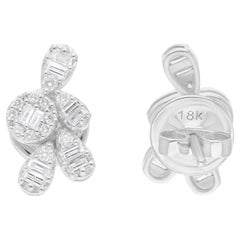 0.46Ct Round and Baguette SI/H Diamond Stud Earrings 14K White Gold Fine Jewelry