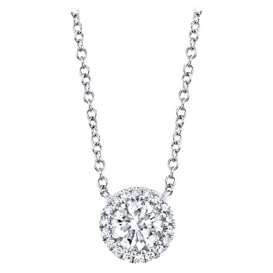 0.46ct Round Brilliant Cut Diamond Halo Pendant in 14k White Gold en venta