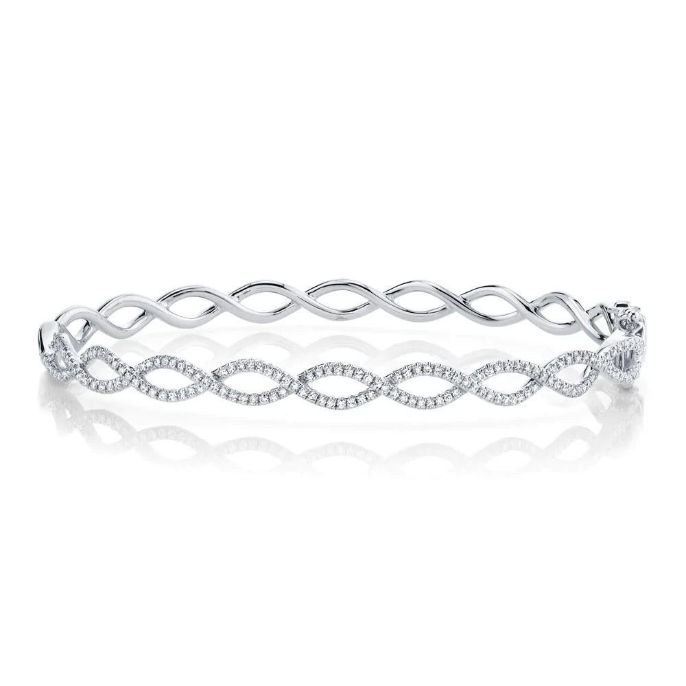 0.46ct Round Cut Diamond Twist Bangle Bracelet in 14k White Gold For Sale