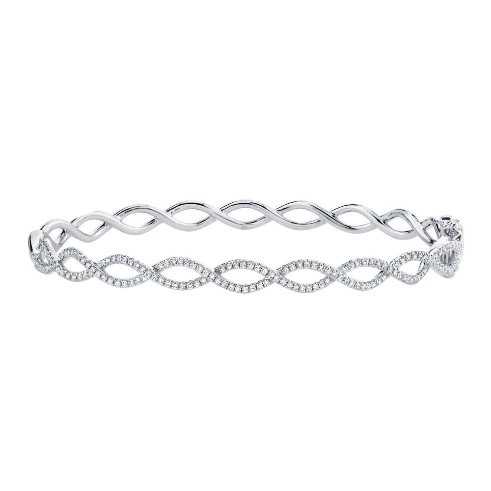 0.46ct Round Cut Diamond Twist Bangle Bracelet in 14k White Gold