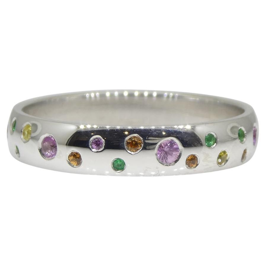 0.46ct Sapphire & Emerald Starry Night Wedding Ring set in 14k White Gold