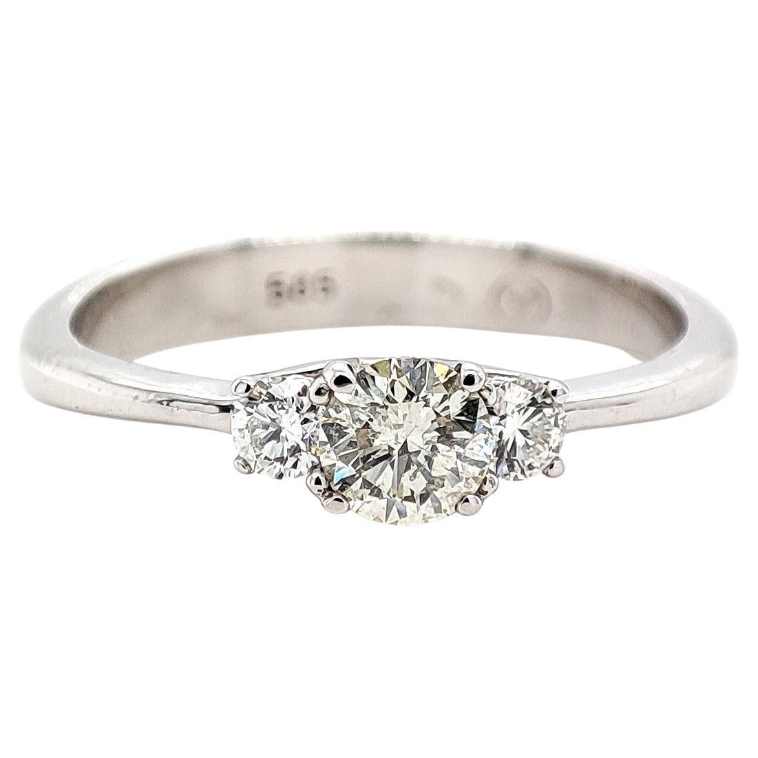 0.46ct Three Stone Round Cut Diamond Engagement Ring 14K White Gold For ...