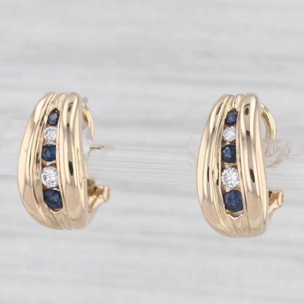 Women's or Men's 0.46ctw Blue Sapphire Diamond J-Hook Earrings 14k Gold Drops Omega Backs For Sale