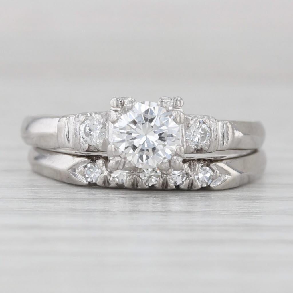 0.46ctw Anillo de compromiso Damond Alianza de boda Conjunto nupcial Platino Talla 5 en Bueno estado para la venta en McLeansville, NC
