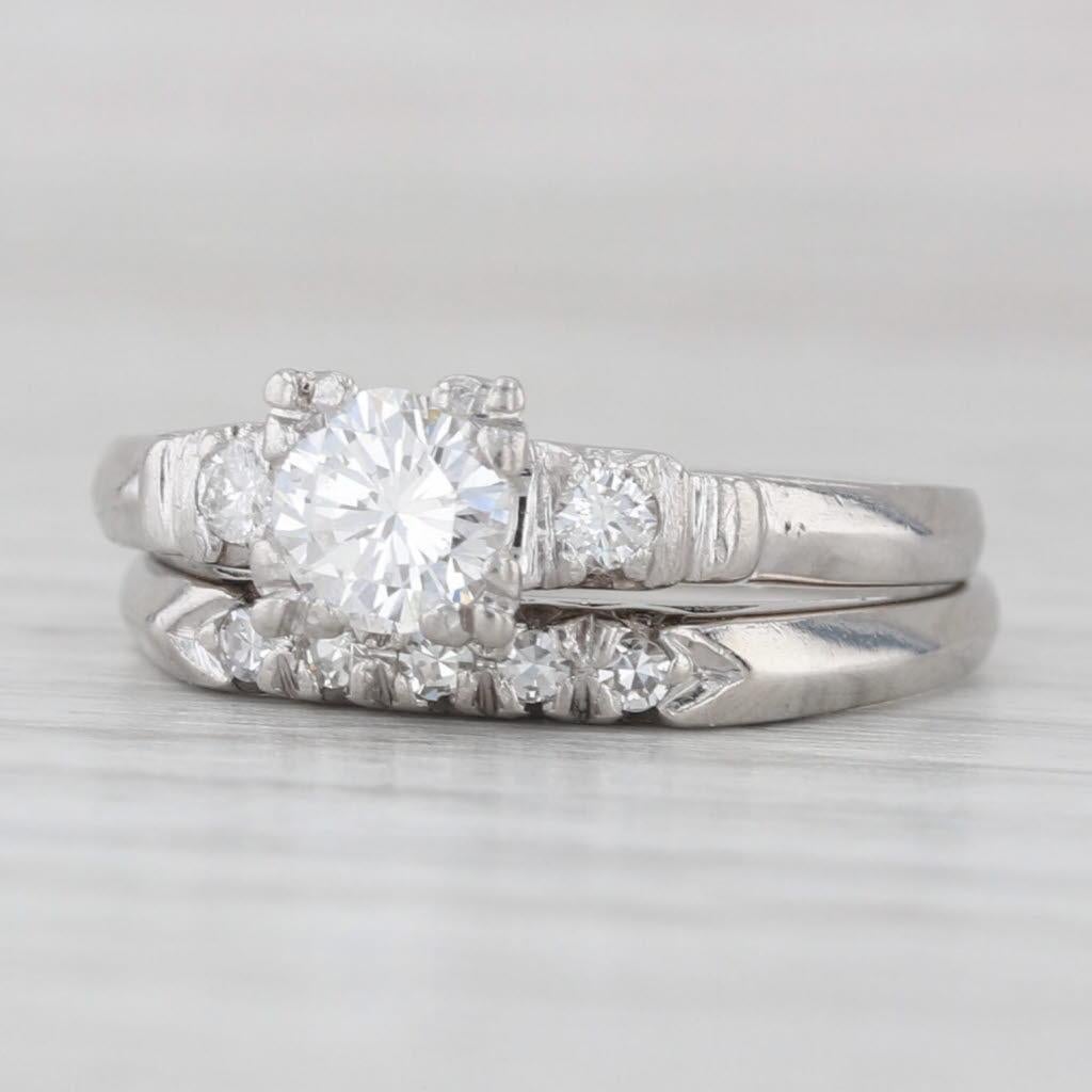 Femenino o masculino 0.46ctw Anillo de compromiso Damond Alianza de boda Conjunto nupcial Platino Talla 5 en venta