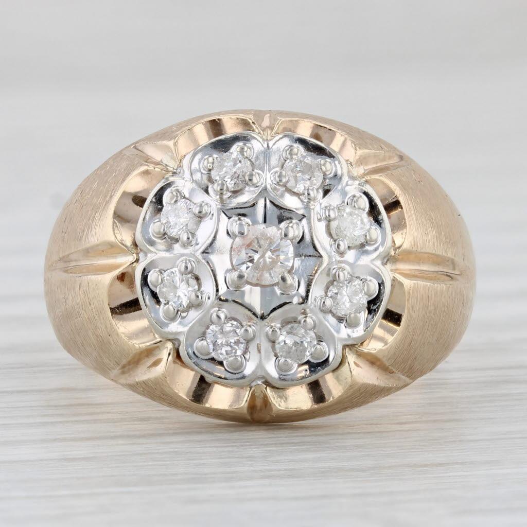 Gemstone Information:
- Natural Diamonds -
Total Carats - 0.46ctw
Cut - Round Brilliant
Color - G - I
Clarity - I2 - I3

Metal: 10k Yellow Gold, White Gold Diamond Settings
Weight: 10.5 Grams 
Stamps: 10k
Face Height: 17.6 mm 
Rise Above Finger: 6.5