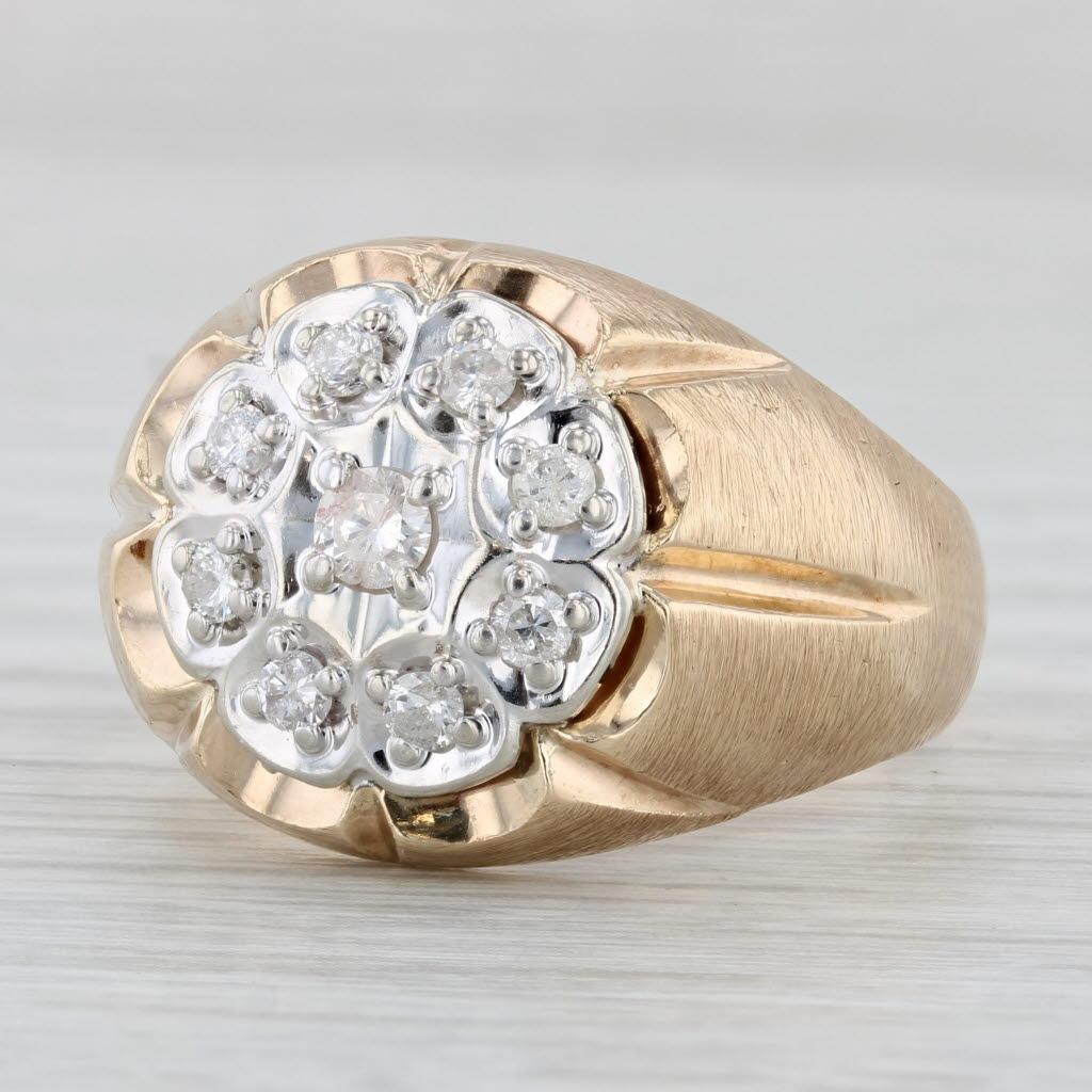 0.46ctw Diamond Cluster Men's Ring Belcher Setting 10k Yellow Gold Size 12.5 For Sale