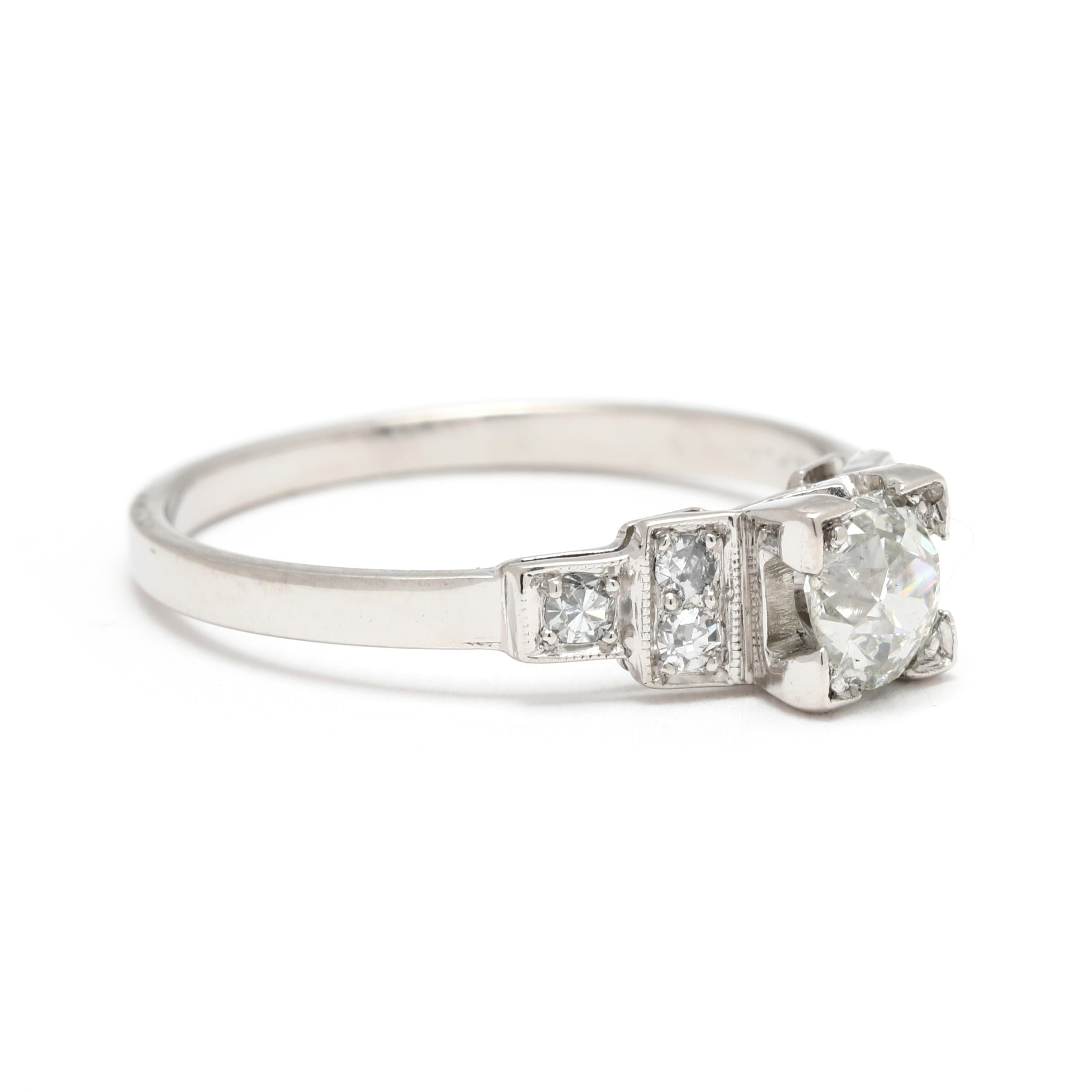 Celebrate timeless love with this elegant diamond engagement ring, crafted in luxurious platinum. Featuring a total of 0.46ctw of brilliant diamonds, this size 5.75 ring showcases a classic design that radiates sophistication and romance. The