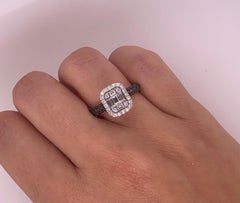 0.47 Carat Black and White Diamond Ring 18K White Gold Cluster Engagement Ring
