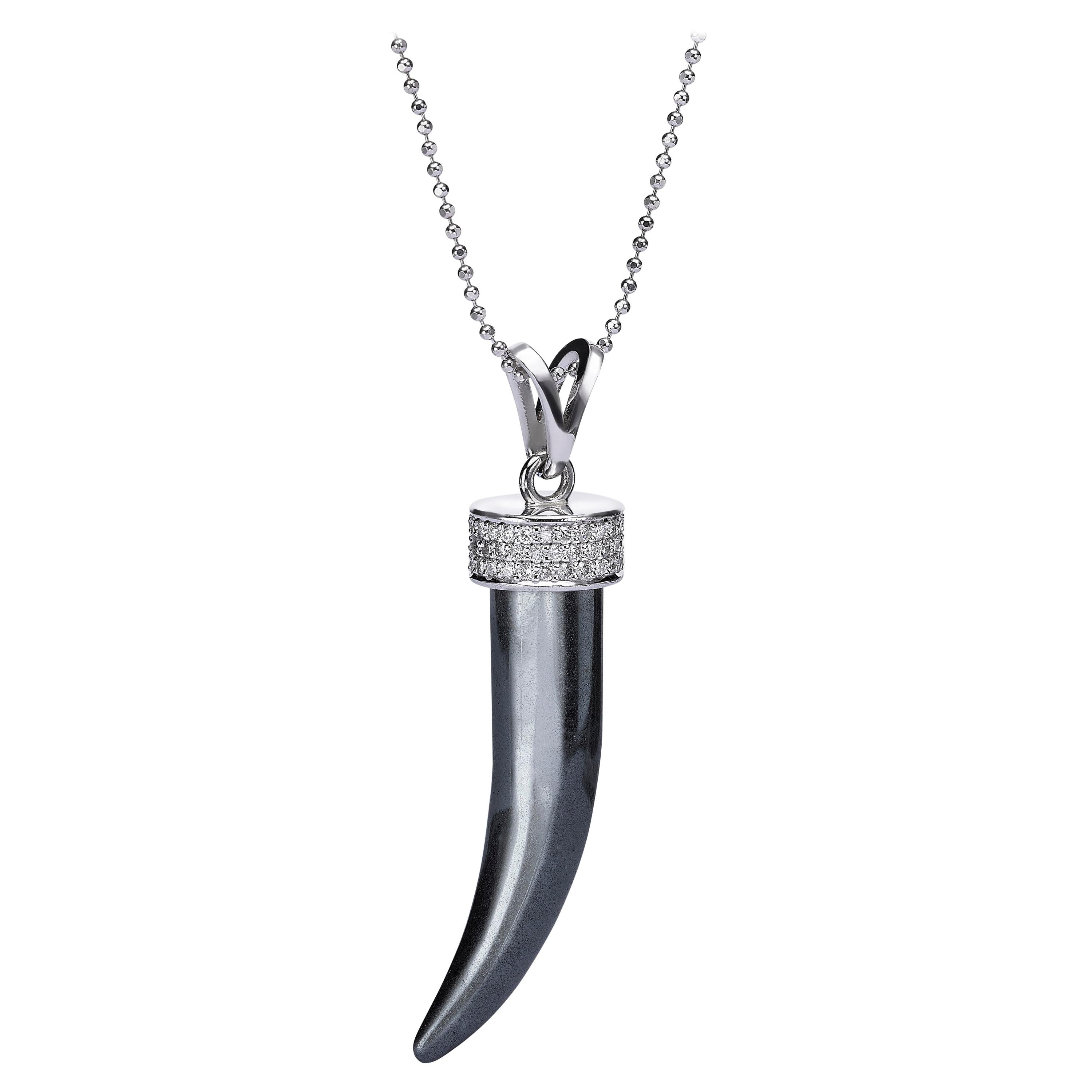 0.47 Carat Diamond and Hematite Spike Horn Pendant For Sale