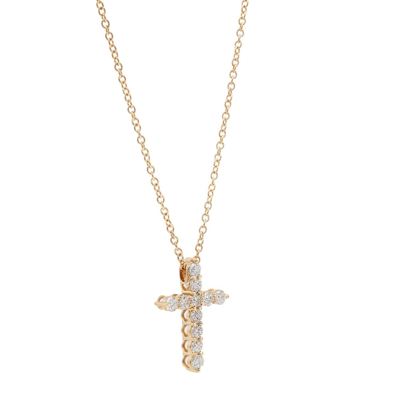 Modern 0.46 Carat Diamond Cross Pendant Necklace 18K Yellow Gold For Sale