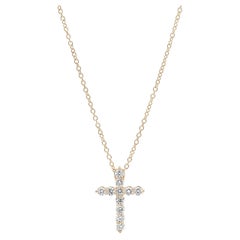 Used 0.46 Carat Diamond Cross Pendant Necklace 18K Yellow Gold